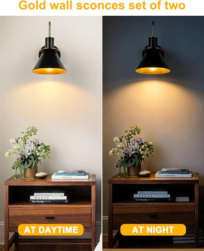 WILON Gold and Black Wall Sconces Set of Two, Modern Farmhouse Wall Light Fixture, Industrial Indoor Wall Lamp for Bathroom Kitchen Sink Bedroom Living Room Bedside Hallway