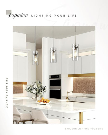 EAPUDUN Pendant Light (2 Packs), Kitchen Ceiling Hanging Light, Adjustable Height, Kitchen Light Fixtures Brushed Nickel Pendant Lights, Farmhouse Pendant Lighting for Sink Island, Home Décor Lighting