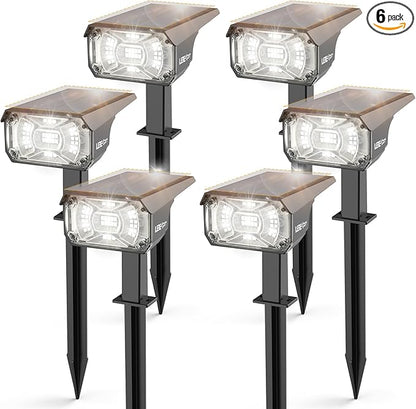 LEREKAM Solar Lights Outdoor Waterproof Landscape Lights, 40 LEDs Solar Spot Lights Outdoor Spotlights with 3 Light Modes, USB & Solar Powered Garden Yard Wall Lights Auto On/Off for Patio 6 Pack
