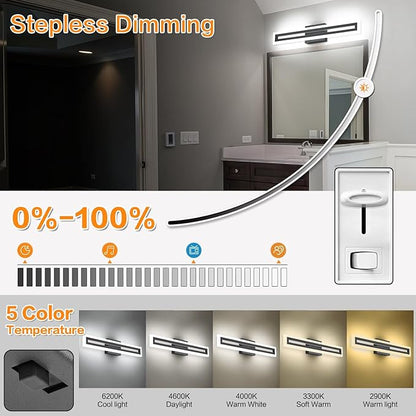 SOLFART 24 inch LED Vanity Lights Black Bathroom Light Fixture 5 Color Adjustable Bathroom Vanity Lights Over Mirror LED Vanity Lighting Fixtures Light Bar 5CCT