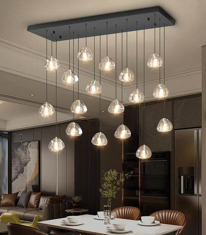 HAIXIANG W35 x D11.8 x H118 Rectangular Chandelier Bubble Crystal Balls Glam Chandeliers Dimmable Light High Ceiling Pendants Light Fixtures Adjustable Long Lights Black