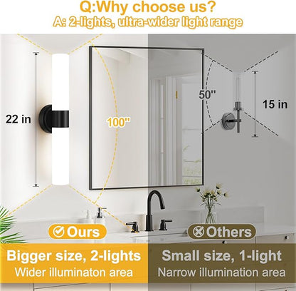 Wall Sconces Set of Two, Modern Bathroom Sconces Wall Lighting with Milky White Glass, Matte Black Sconces Wall Decor Set of 2 for Bathroom Mirror Bedroom Living Room Hallway