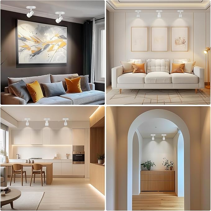 5-Color Ceiling Spotlight 10W LED Ceiling Spot Lights Indoor White Directional Adjustable Dimmable Flush Mount Spotlight Fixtures for Kitchen Living Room Hallway Gallery Art Light CRI90+ 24°
