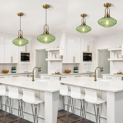 12 Inch Green Pendant Lights Vintage Chandelier Pendant Lighting Modern Mid Century Hanging Lights Adjustable Kitchen Island Light for Dining Room Bedroom Hallway