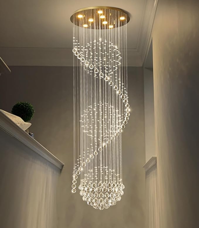 D24'' x H78'' Crystal Chandelier for Entryway High Ceiling Chandeliers Glam Chandelier Modern Large Raindrop Chandeliers LED Dimmable Light Fixtures for Staircaes Foyer Living Room Gold