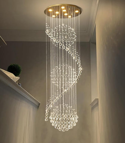 D24'' x H78'' Crystal Chandelier for Entryway High Ceiling Chandeliers Glam Chandelier Modern Large Raindrop Chandeliers LED Dimmable Light Fixtures for Staircaes Foyer Living Room Gold