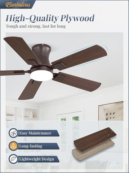 Fanbulous 42 inch ceiling fan with light, Low Profile Ceiling Fan with Light, App&Remote Control, Dimmable LED Light, Flush Mount Ceiling Fan for Indoor Bedroom Living Room, Qiuet DC Motor