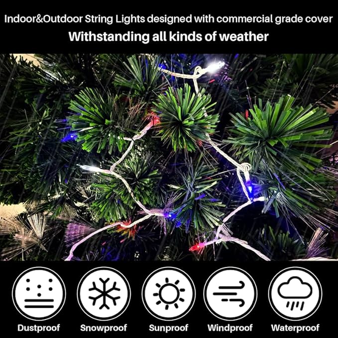 LAMPHOME 100 LED Red White and Blue Lights, 4th of July Decorations String Lights Plug in Indoor Outdoor, 16 Modes Waterproof Patriotic Light for Independence Day Holiday Memorial Day Party Decor
