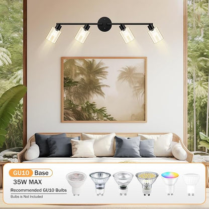 BoostArea 4 Light Led Track Light,Glass Lightshade Track Lighting Kits,4 Way Modern Ceiling Spot Lights for Kitchen,Dining Room,Bedroom,Hallway,Flexibly Rotatable Light Head,Black,Not GU10 Bulb