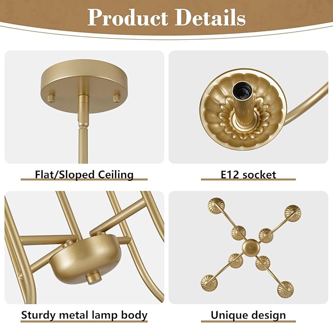29" French Country Chandelier, 6-Light Farmhouse Pendant Light, Vintage Rustic Candle Lighting Fixture for Dining Room, Bedroom, Kitchen Island, Entryway, Living Room