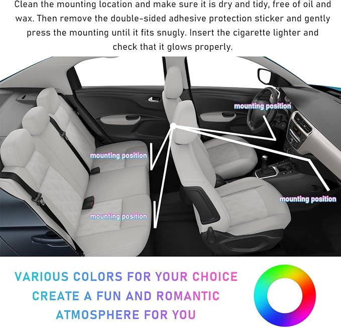 Ohleats Car LED Strip Light, 48 LED RGB Auto Interior Atmosphere Lights, Cigarette Lighter Under Dash Ambient Night Light, Interior Lamp Lighting Kit (Blue, Cigarette Lighter)