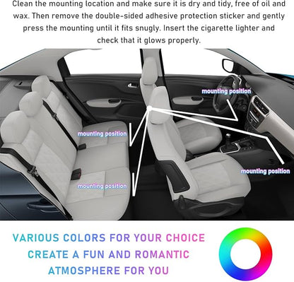 Ohleats Car LED Strip Light, 48 LED RGB Auto Interior Atmosphere Lights, Cigarette Lighter Under Dash Ambient Night Light, Interior Lamp Lighting Kit (Blue, Cigarette Lighter)