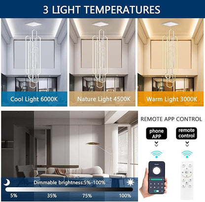 6 Rings Silver Modern Long Large Chandelier Dimmable LED High Ceiling Chandelier for Living Room Foyer Staircase Enterway Hanging Light Fixture Modern Ceiling Light