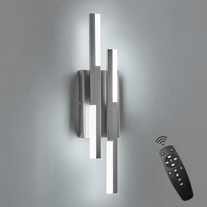 Benkut Modern LED Wall Sconce Silver Remote Wall Light Fixtures for Bathroom, Dimmable Vanity Light Indoor LED Remote Wall Sconce for Bedside Bedroom Living Dining Room (1 Pack 3000-6500K 19.7inch)
