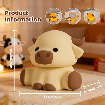Cute Highland Cow Rechargeable Night Light, LED Touch Silicone Lamp for Bedroom with 7 Colors Timer and Dimmable Squishy Warm Light Night Lights, Animal Lamp for Bedroom Birthday Gift