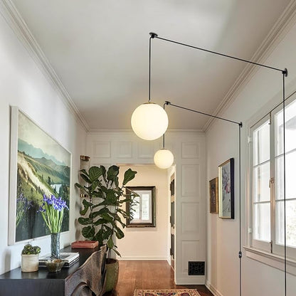 Plug in Globe Pendant Light, Mid Century Globe Hanging Lamp with Cord and ON/Off Switch, Modern Gold Chandelier with Milk Glass for Kitchen Island Dining Room Bedroom Hallway Foyer