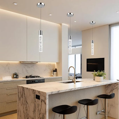 Pendant Lights Kitchen Island, 6500K Modern Kitchen Island Lights Brushed Nickel, 3 Pack Ceiling Lighting Fixtures with Crystal Bubble, Integrated LED Hanging Light for Dining Room Restaurant