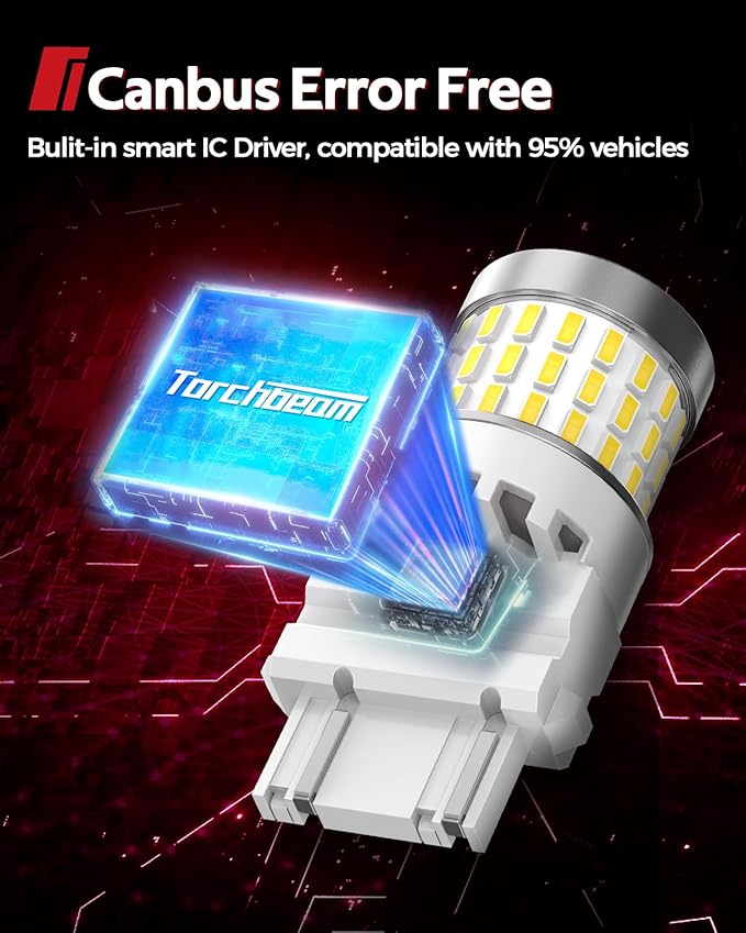 Torchbeam Upgraded 3157 LED Reverse Light Bulbs 6000K White - Super Bright 3000LM Backup Brake Tail Lights, 3156 4157 3057 3457 4114 Replacement Bulbs with HD Projector, DRL Parking Lights (2 Pcs)