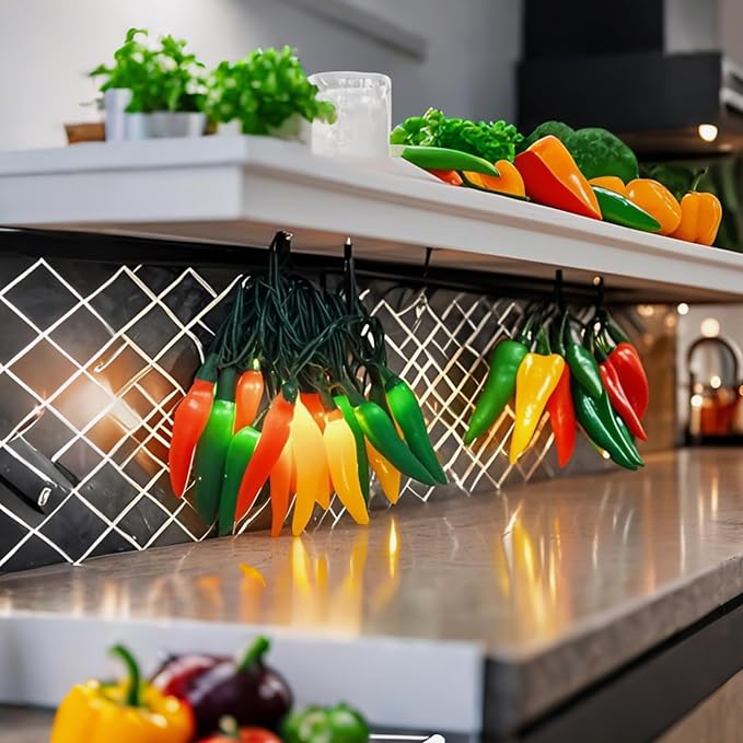 13.6FT Chili Pepper String Lights,Energy-Efficient LED Indoor/Outdoor Decorative Lighting with 35 Multicolor Peppers for Christmas,Garden,Kitchen,Patio,Party and Carnival Decorations (Green Wire)