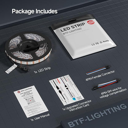 BTF-LIGHTING WS2815 (Upgraded WS2812B) LED Strip Light,UL Listed,16.4FT 300 LED/Pixels,Flexible Chasing RGB,Dual Signal Individually Addressable,5050SMD,3M Tape,DC12V IP30(No Adapter or Controller)
