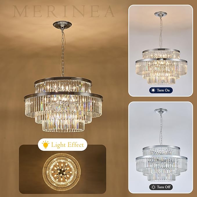 31" Modern Chrome Crystal Chandeliers 20 Lights Luxury 4-Tier K9 Crystal Light Fixture Large Round Ceiling Pendant Light for Foyer Staircase Living Room Dining Room