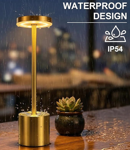 Swinerton Cordless Table Lamp Set of 2, Gold 5000mAh Rechargeable Battery Operated Lamps, Wireless 3 Color Dimmable Touch Lamp Table Light for Restaurant Dining Patio Outdoor, Home Decor