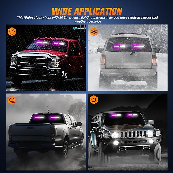 Nilight 40LED Purple White Emergency Strobe Traffic Advisor Light Bar with Suction Cups Dash Safety Warning Hazard Flashing Lights Interior Front/Rear Windshield for Trucks Construction Vehicles
