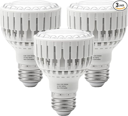 LED Grow Light Bulb E26, Full Spectrum 5000K Plant Light Bulb for Indoor Plants Growing, 12W (Equivalent to 80W), High Output for Faster Growth, 3 Pack
