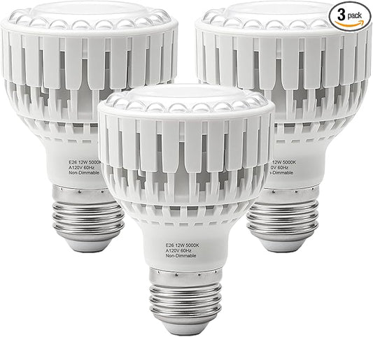 LED Grow Light Bulb E26, Full Spectrum 5000K Plant Light Bulb for Indoor Plants Growing, 12W (Equivalent to 80W), High Output for Faster Growth, 3 Pack