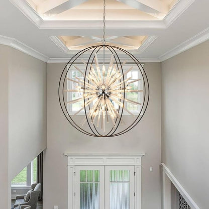 Vezzio D42 Extra Large Chandeliers for High Ceilings 24 Light Big Globe Crystal Sputnik Chandeliers for Entryway Foyer Stairway Kitchen Dining Living Room Hallway Entrance