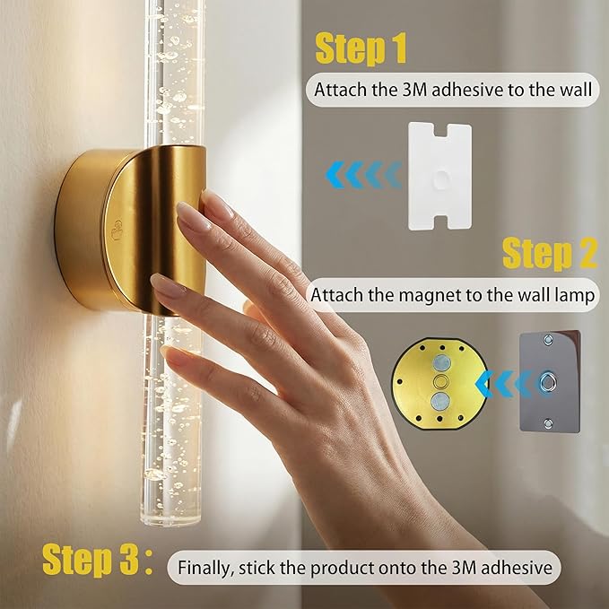 Battery Operated Wall Sconces Set of 2, Rechargeable Wall Lights with Remote Control & Dimmable, Wireless Wall Lamp Fixtures Not Hardwired for Bedroom Living Room Hallway (5400mAh, Gold)