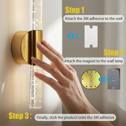 Battery Operated Wall Sconces Set of 2, Rechargeable Wall Lights with Remote Control & Dimmable, Wireless Wall Lamp Fixtures Not Hardwired for Bedroom Living Room Hallway (5400mAh, Gold)