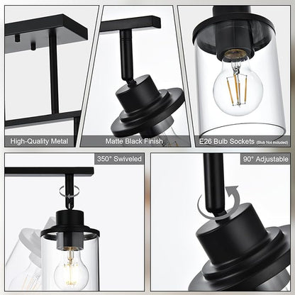 Yaohong 4-Light Black Farmhouse Track Lighting Fixtures Ceiling, Bathroom Track Lighting Kit Wall Light with Ajustable Heads, Kitchen Track Lighting Fixtures with Glass Shade for Hallway Shop
