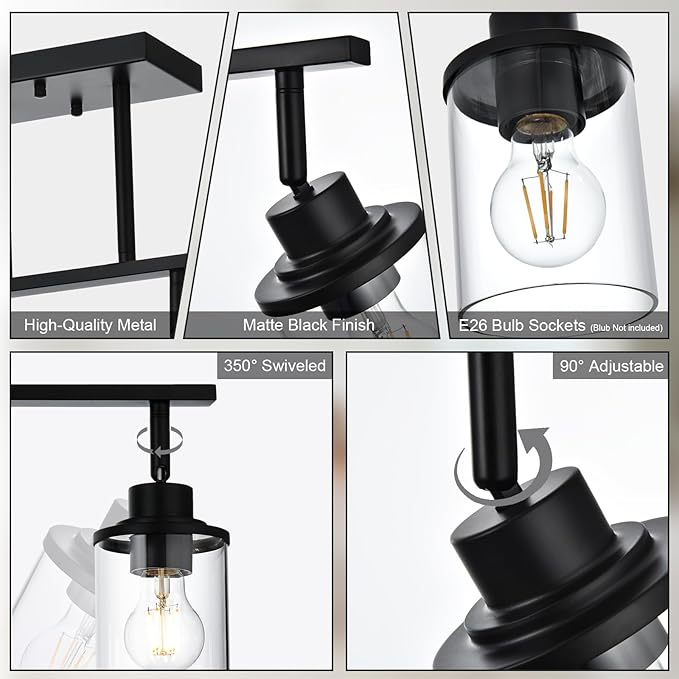 Yaohong 6-Light Track Lighting Kit Black Track Lighting Fixtures, Bathroom Wall Light Ceiling Mount Rotatable Spotlights, Kitchen Ceiling Light Fixtures with Glass Shade for Bathroom Hallway Shop