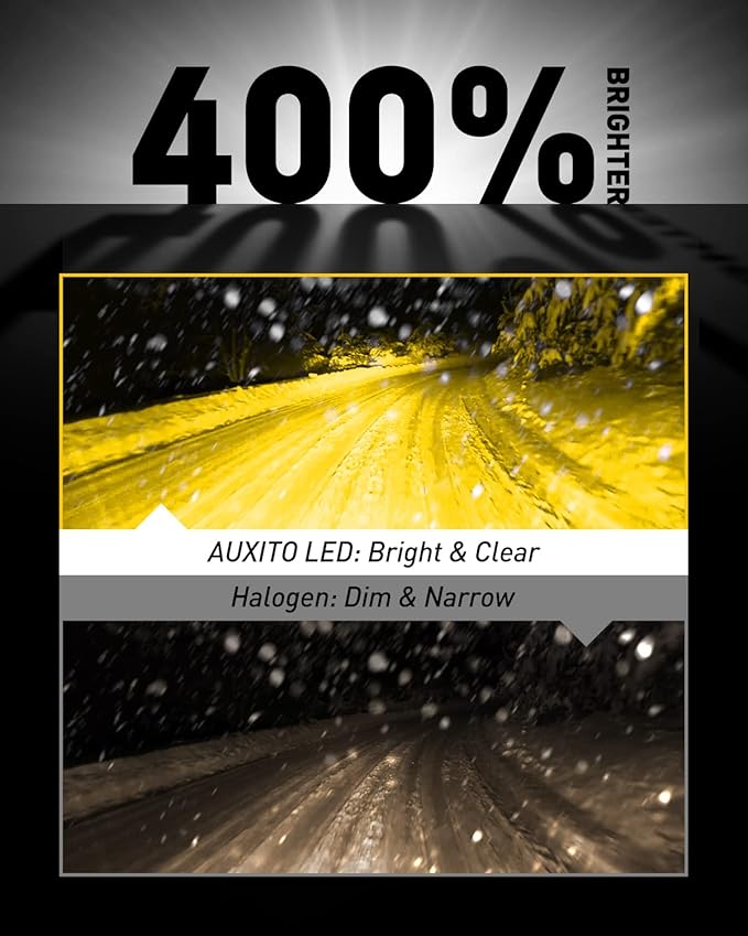 AUXITO 5202 LED Fog Light Bulbs Yellow Amber 3000K, 400% Brighter 6000 Lumens 30W High Power, 5201 PS24W PS19W 9009 12086 Fog Lamps LED DRL Bulbs Replacement for Cars Trucks, Pack of 2