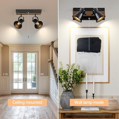2 Light Kitchen Lighting fixtures Ceiling,Adjustable Ceiling Light with Pull Chain,Farmhouse Track Lighting fixtures Ceiling for Dining Room, Hallway,Bathroom.