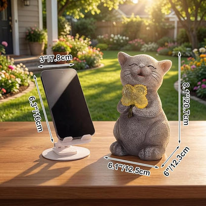 PETAFLOP Solar Cat Garden Statue Decor with Sunflower, Birthday Housewarming Gifts for Mom Grandma Women Cats Lover, Outdoor Figurines Patio Balcony Yard Lawn Decorations