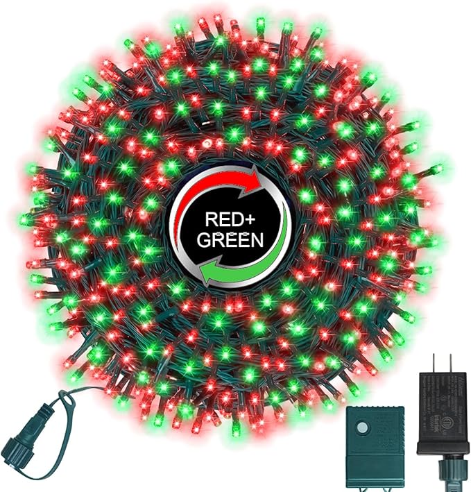 LAMPHOME 500 LED Red & Green String Lights, 46ft 16 Modes Plug in Christmas Lights, Waterproof Connectable Color Changing Cluster Lights for Indoor Outdoor Party Holiday Decor