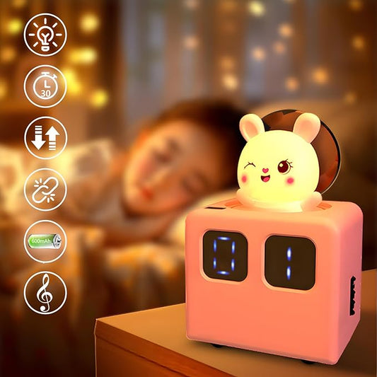 Colorful Life Interactive Train Night Light – Sensor Engine with Musical Animal Cars, Magnetic Connection, Rechargeable, Warm & White LED, Cute Bunny Design (Pink Rabbit, Eight Tone Model)