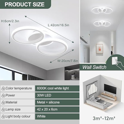 ElDISUNY Modern LED Ceiling Lights, 30W Round Ceiling Lights Fixture for Kitchen, Close to Ceiling Lights for Hallway Bedroom Dining Room, Cool White Light 6000K(White)