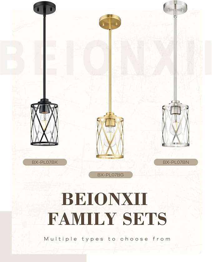 Beionxii Brushed Nickel Pendant Lights Kitchen Island, Glass Pendant Light Fixtures with Clear Glass and Rods, Kitchen Pendant Lighting Over Island for Sink, Dining Room, Entryway, BX-PL07BN