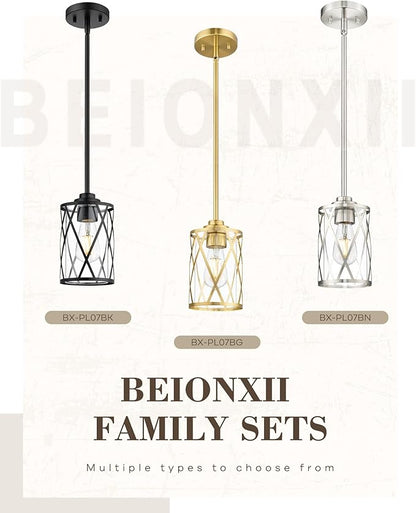 Beionxii Glass Pendant Lights Kitchen Island, Black Modern Kitchen Pendant Lighting Over Island, Farmhouse Industrial Cage Hanging Lighting with Clear Glass for Sink, Dining Room, BX-PL07BK