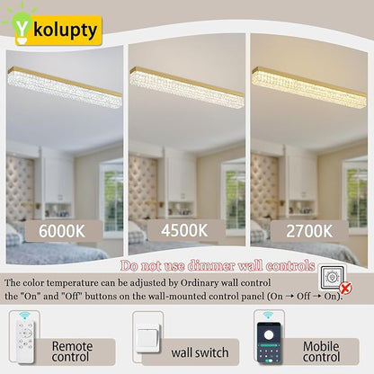 ykolupty L48 Rectangular Chandelier Flush Mount Rectangle Chandelier Modern K9 Crystal Chandeliers Light Fixture for Dining Room Bedroom Bar Gold Crystal Ceiling Lights