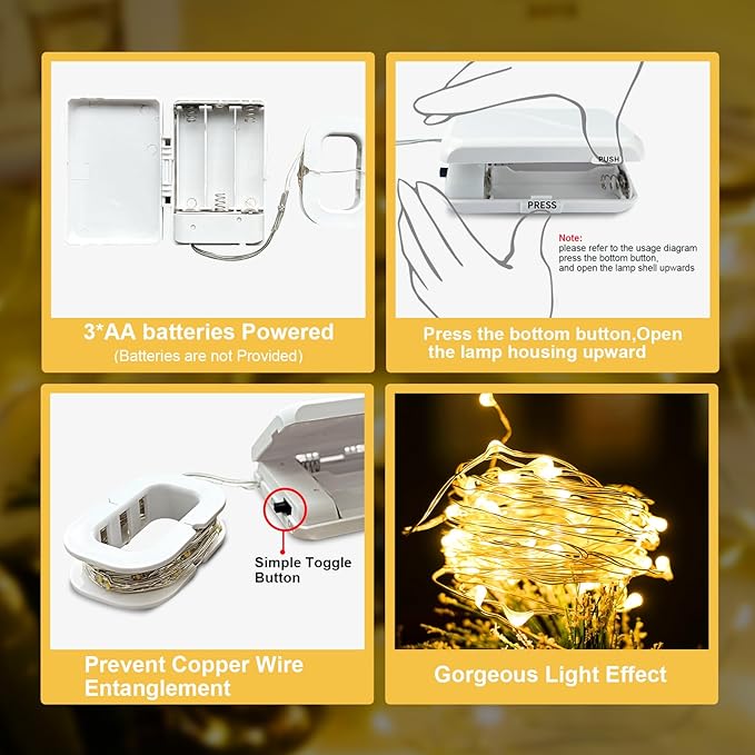 Aogist LED Fairy Lights, 16 ft 50 LEDs Firefly Lights Battery Operated String Lights for Bedroom DIY Mason Jar Wedding Party Halloween Christmas Festival Decoration (2, Warm White)