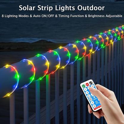 120ft Total (3x40ft) - 3 Pack Solar Led Strip Lights Outdoor (Four-Color Mixed), 8 Mode with Remote Timer and Auto On/Off, Self-Adhesive Waterproof, Great for Yard, Garden, Stair Decor