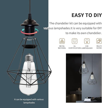 Industrial Mini Pendant Light Kit, Edison Retro Pendant, UL E26 Lamp Socket Vintage Pendant Light Cord, Mini Ceiling Hanging Light Fixtures, Adjustable Hanging Light Kit for Kitchen（Black）