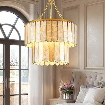 Capiz Shell Chandelier H66.2'' x D20.5'', Natural Ceiling Light Fixtures Coastal Chandeliers for Living Room Bedroom Office(More Additional Shell Parts Included) Gold
