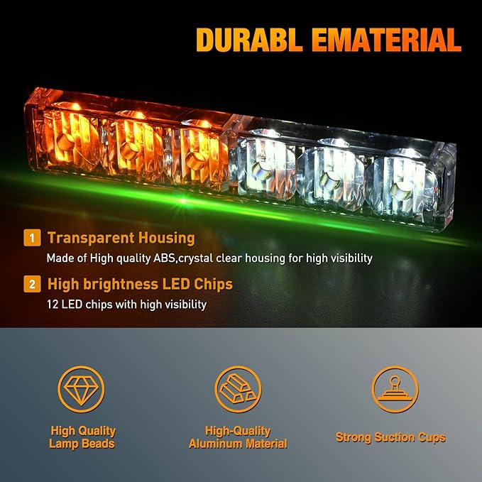 Nilight 12LED Emergency Strobe Traffic Advisor Light Bar 2 in 1 Amber White Dash Warning Safety Flashing Lights Front/Rear Windshield Construction Lights for Trucks Cars Plow Police Vehicles