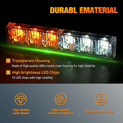 Nilight 12LED Emergency Strobe Traffic Advisor Light Bar 2 in 1 Amber White Dash Warning Safety Flashing Lights Front/Rear Windshield Construction Lights for Trucks Cars Plow Police Vehicles