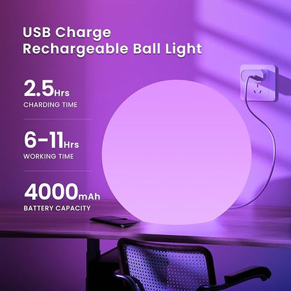 LOFTEK 20-inch LED Large Dimmable Light Ball: RGB 16 Color Changing Glow Ball with Remote Control, Waterproof Floating Pool Lights, Rechargeable for Nursery, Pool, Garden Decor